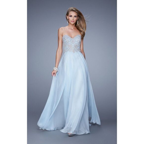 La Femme Light Blue Strapless Maxi Dress Gown - Picture 1 of 9